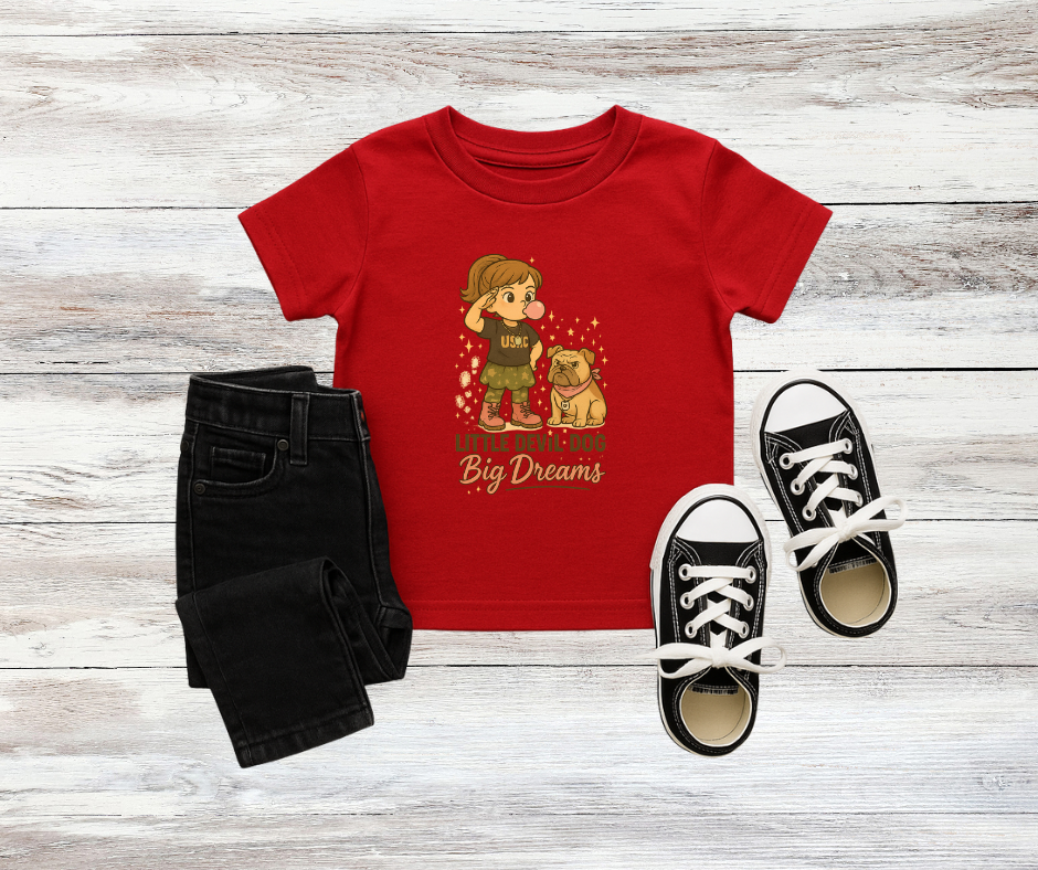Girls Toddler Little Devil Dog Big Dreams T-Shirt