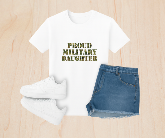 Girls Youth Proud Military Daughter T-Shirt